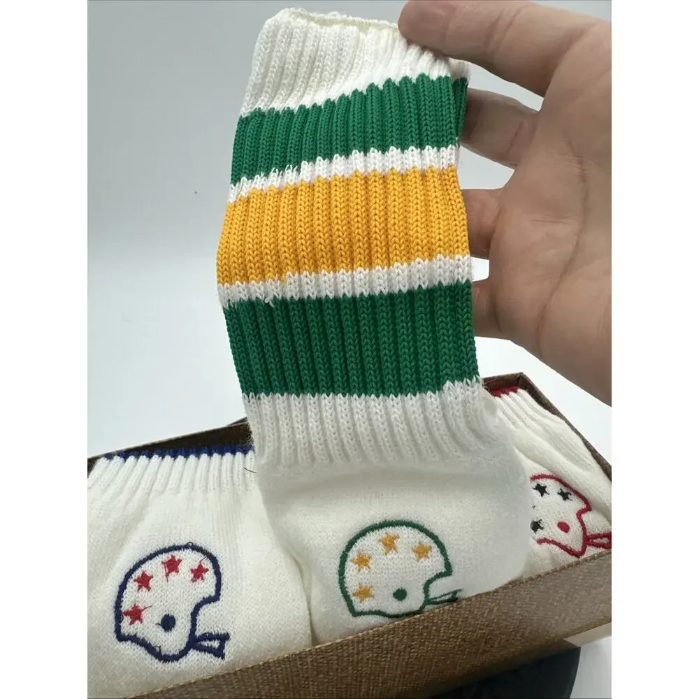 Vintage Sears Over The Calf Striped Tube Football Embroidered Socks Super Rare